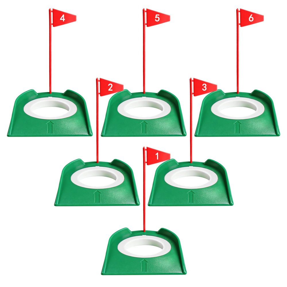 FINGER TEN Golf Putting Cup with Numbered Flag Design Value 6 or 9 Pack, Durable Plastic Practice Cups Golf Training Aids, Lightweight Easy to Carry for Office Backyard Indoor Outdoor (Green-6 Pack)