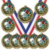 10 Pack of Football Gold Medals Trophy Award with Neck Ribbons DM425 view 1