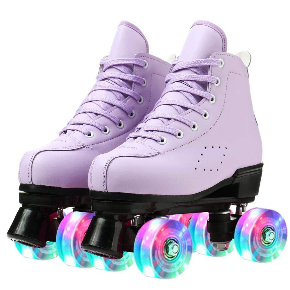 Risup Women and Men Cowhide High-Top Shoes Classic Double-Row, Four-Wheel Roller Skates for Men Girls Unisex (Purple Flash,39=US:7)