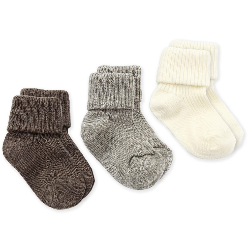 Woolino Baby Wool Socks from, Washable Merino Wool Toddler Children Socks, 4-6 Years, Cocoa/White (Pack of 3)