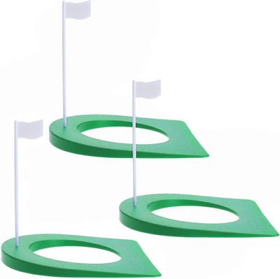 Golf Putting Cup and Flag Putt Training Hole All-Direction Surface Regulation Practice Cups for Men Women Kids Indoor Outdoor Home Office Backyard Golfing (3 Pcs Green Cup with White Flag)