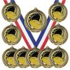 10 Pack of Football Gold Medals Trophy Award with Neck Ribbons ED625 view 1