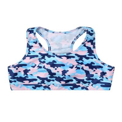 Kaerm Kid Girls Criss Cross Sport Training Bra Top Racerback Gymnastic Athletic Performance Crop Top Camouflage Blue 4