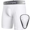 COOLOMG Youth Boys Cup Shorts Compression Shorts with Athletic Protective Groin Cup Underwear for Baseball Football MMA White XL