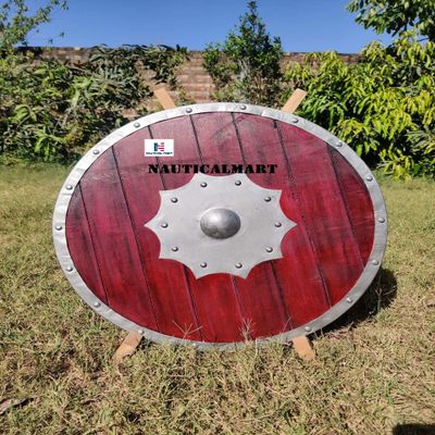 Nautical-Mart Medieval Viking Red Wood and Steel Replica Shield LARP Costume Piece