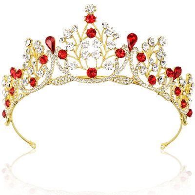 NODG Gold Queen Crowns for Women Gold Tiaras with Red Clear Rhinestone for Halloween Birthday Girls Prom Halloween Bridal Party