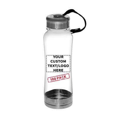 DISCOUNT PROMOS 100 Sports Bottles with Twist Lid Set, 23 oz. - Customizable Text, Logo - Metallic Base, BPA Free - Clear