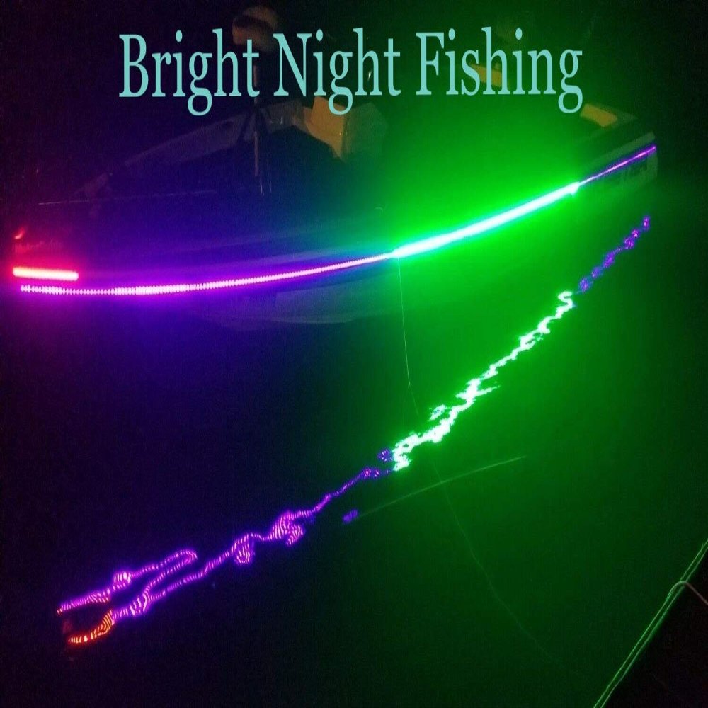 Bright Night Fishing 20 Foot UV & Green LED Strip, Black Fishing Light, Fluorescent, Florescent, Ultraviolet Boat bass Fishing 12v dc Priority Shipping Pontoon Kayak John Boat Florescent line Glow