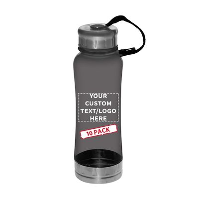 DISCOUNT PROMOS 10 Sports Bottles with Twist Lid Set, 23 oz. - Customizable Text, Logo - Metallic Base, BPA Free - Grey