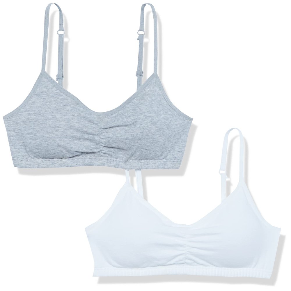 Fruit of The Loom Girls' Bra with Removable Cookies, 2-Pack, White/Heather Grey, 28