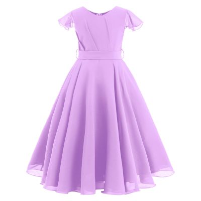 Flower Girls Long Lace Junior Bridesmaid Dress Ruffle Maxi Pageant Ball Gowns for Wedding Birthday Parties - Light Purple, 5-6X