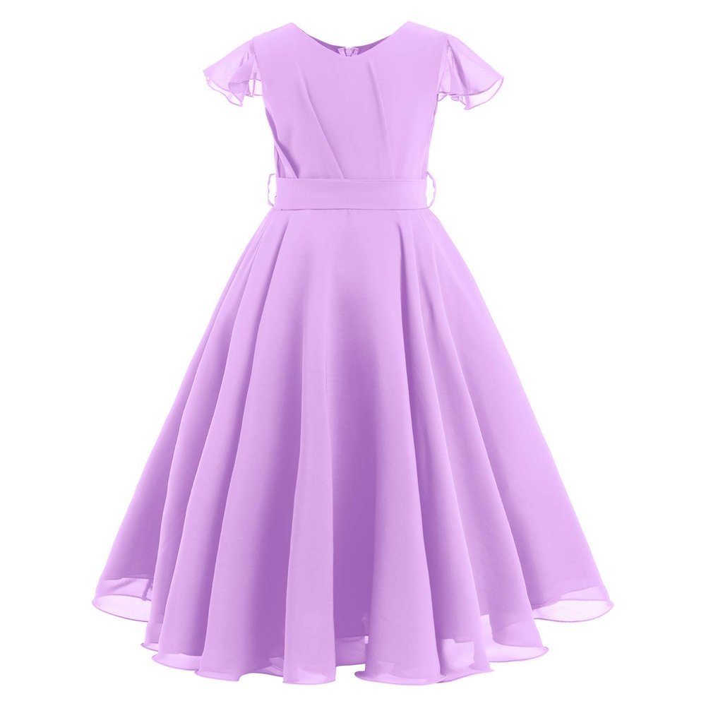 Flower Girls Long Lace Junior Bridesmaid Dress Ruffle Maxi Pageant Ball Gowns for Wedding Birthday Parties - Light Purple, 5-6X