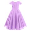 Flower Girls Long Lace Junior Bridesmaid Dress Ruffle Maxi Pageant Ball Gowns for Wedding Birthday Parties - Light Purple, 5-6X view 1