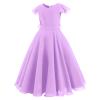 Flower Girls Long Lace Junior Bridesmaid Dress Ruffle Maxi Pageant Ball Gowns for Wedding Birthday Parties - Light Purple, 5-6X view 2