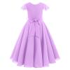 Flower Girls Long Lace Junior Bridesmaid Dress Ruffle Maxi Pageant Ball Gowns for Wedding Birthday Parties - Light Purple, 5-6X view 3