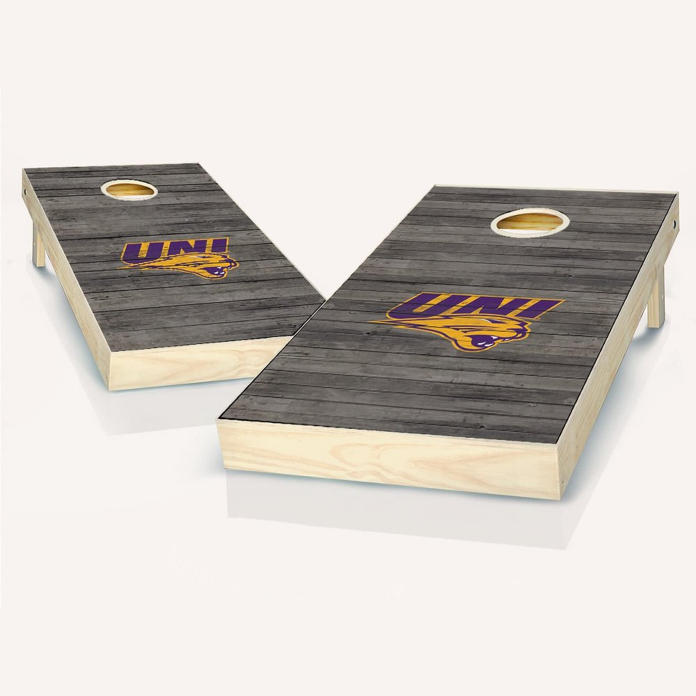 Skip's Garage Northern Iowa Distressed Cornhole Set - Include Score Tower
