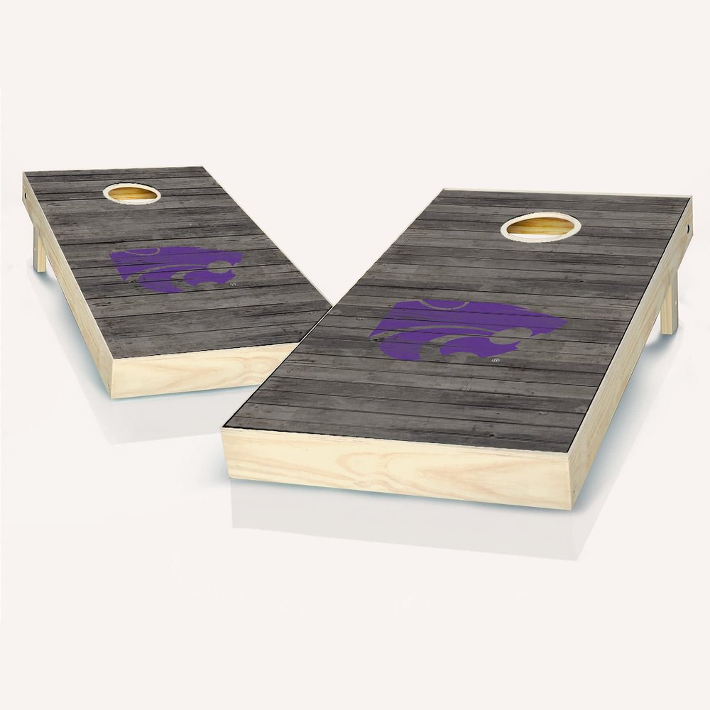 Skip's Garage Kansas State Themed Distressed Cornhole Set - Include Board Edge Lights