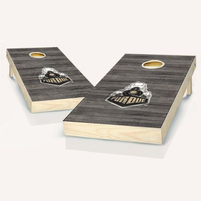 Skip's Garage Purdue Themed Distressed Cornhole Set - Include Hole Lights + Score Tower