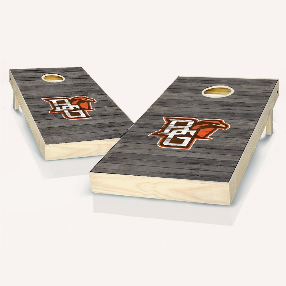 Skip's Garage Bowling Green Themed Distressed Cornhole Set - Include Edge Lights + Score Tower