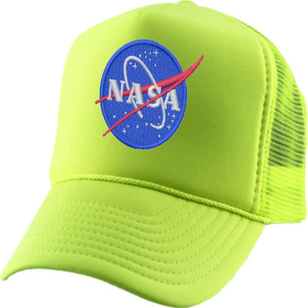 ALLNTRENDS Adult Trucker Hat NASA Embroidered Space USA Spaceship Cap Adjustable Snapback (Neon Yellow)