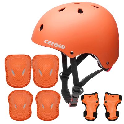 CELOID Kids Helmet Pad Set,Adjustable Kids Skateboard Bike Helmet Knee & Elbow Pads Wrist Guards 8-14yrs Youth Protective Gear Set for Girls Boys Bicycle Bike Roller Skating Scooter Rollerblade Sport