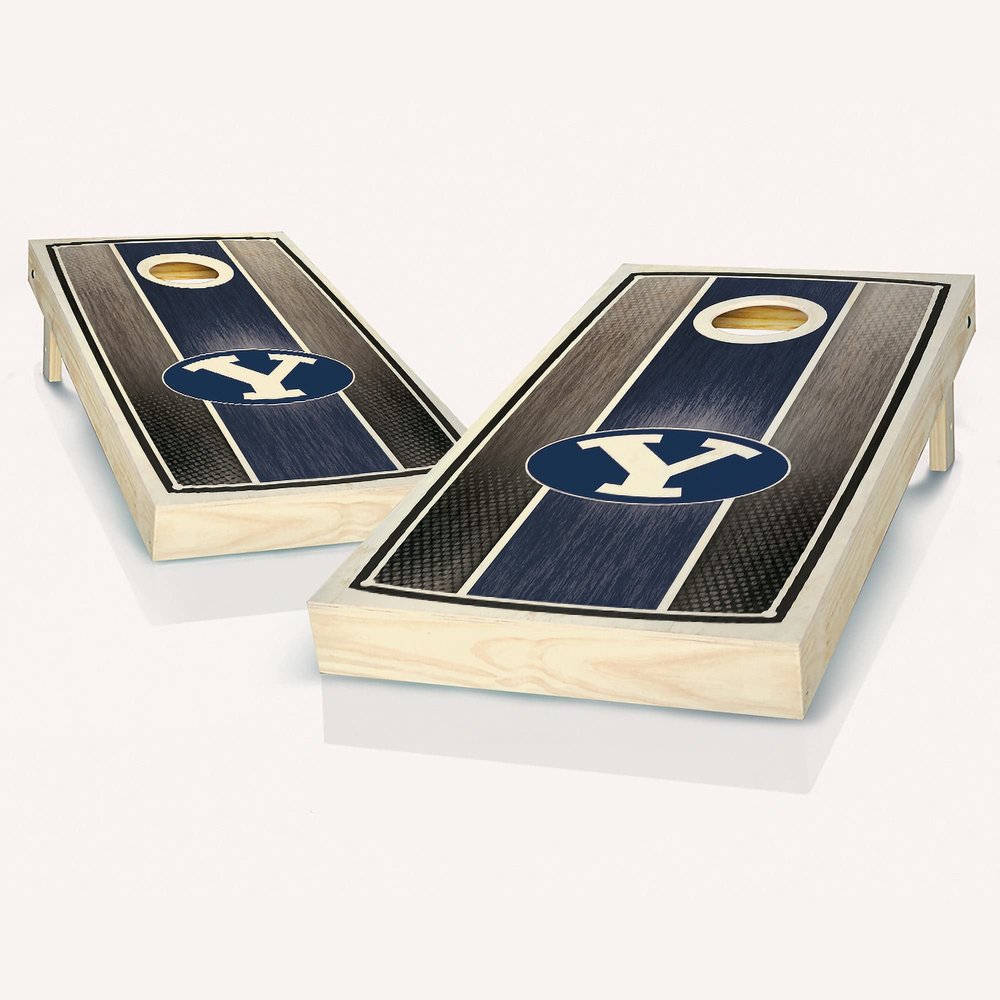 BYU Themed Stained Striped Cornhole Set - Include Case + Hole + Edge Lights