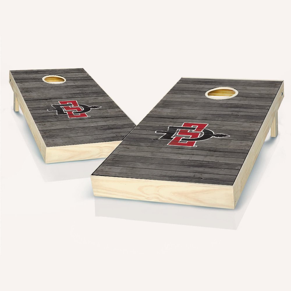 Skip's Garage San Diego State Distressed Cornhole Set - Include Case + Hole Lights