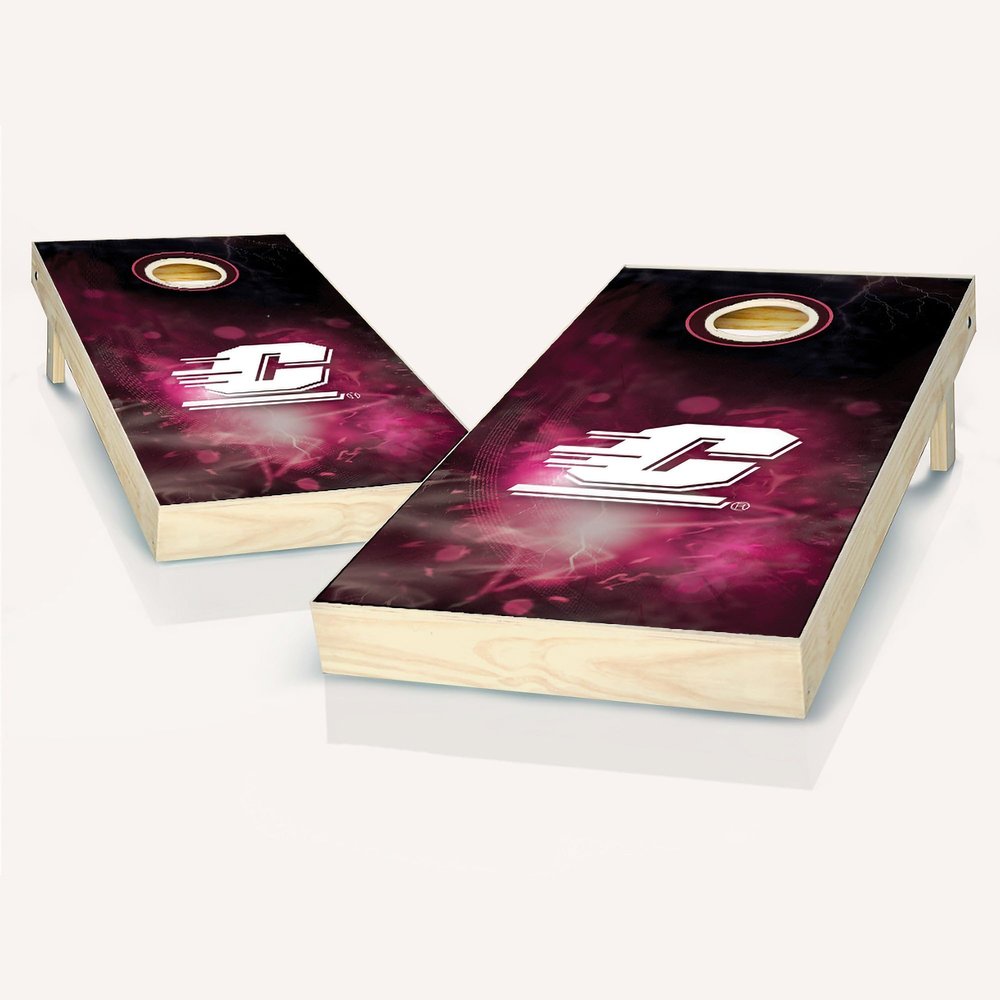 Skip's Garage Central Michigan Smoke Cornhole Set - Include Case + Score Tower