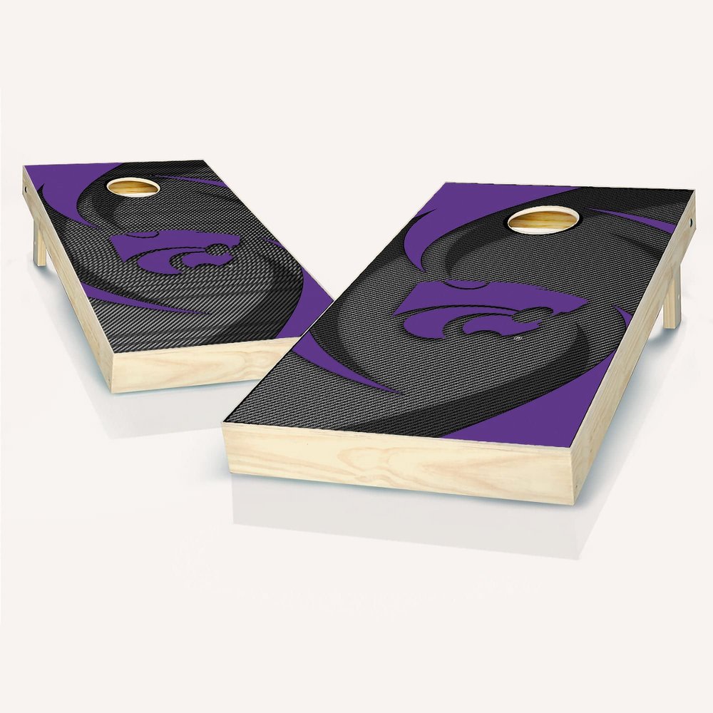 Skip's Garage Kansas State Themed Swoosh Cornhole Set - Include Hole + Edge Lights + Score