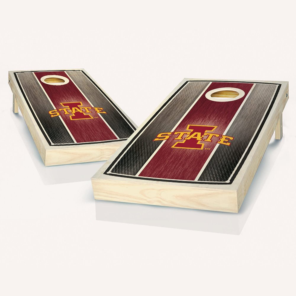 Iowa State Themed Stained Striped Cornhole Set - Include Board Edge Lights