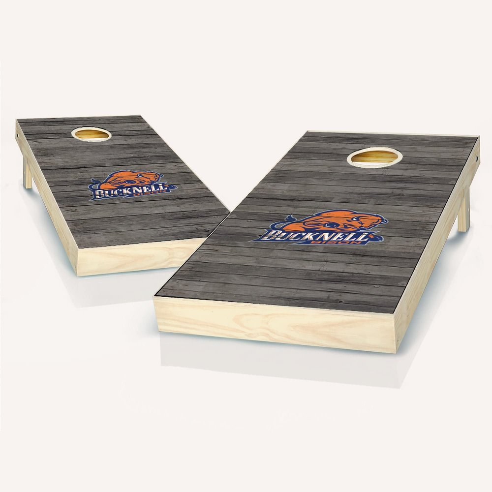 Skip's Garage Bucknell Themed Distressed Cornhole Set - Include Team Logo Carry Case