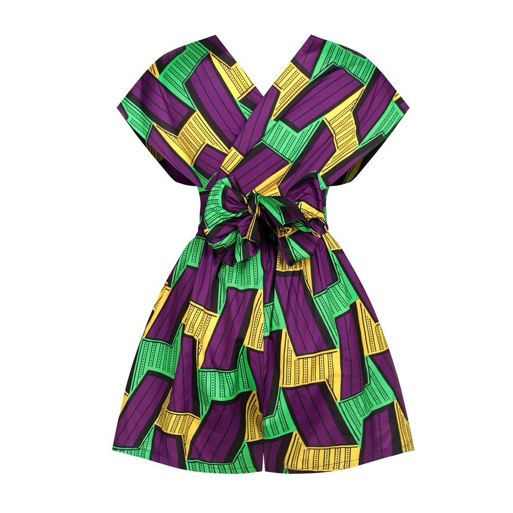 QIAOZHI Women's African Print Convertible Romper, High Waist A-Line Skort, Multi-Way Summer Beach Jumpsuit (US, Alpha, Medium, Regular, Regular, Colors 003)