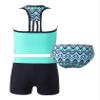 renvena Girls 3Pcs Sports Swimwear Flower Print Racerback Shirt Shorts Briefs Tankini Set Bathing Suit Geometric Green 4 view 4