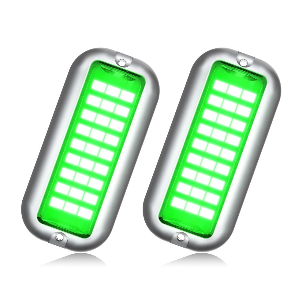 BASIKER BS1 Marine LED Boat Light (2x1200LM 27LED), 10-36V, 316 Stainless Steel, IP68, Air or Underwater, Surface Mount Designed for Cruise Ships, Yachts, Boats, Sailboat, Pontoon, Transom (Green)