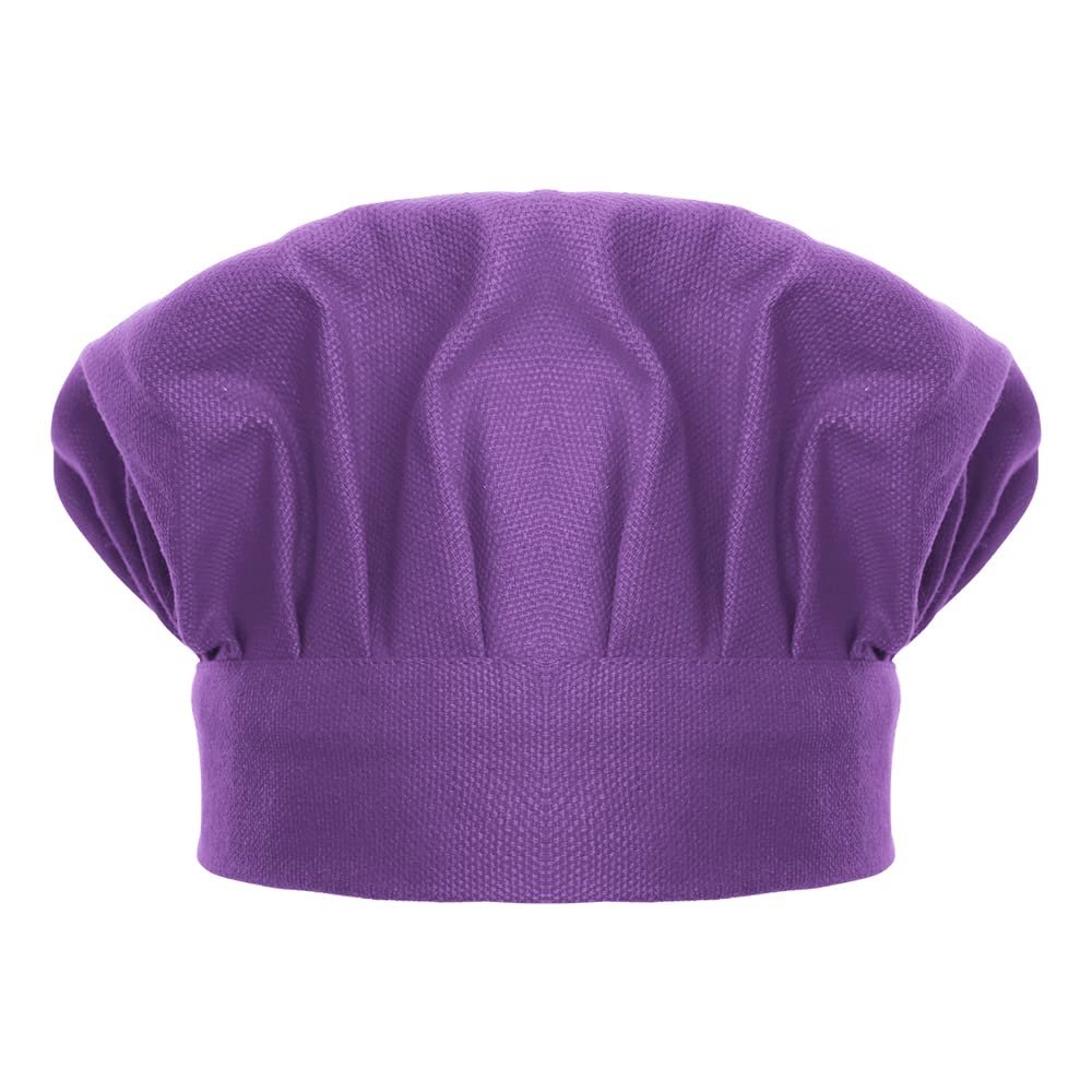TopTie Chef Hat for Kid & Adult, Cotton Elastic Adjustable Kitchen Cooking Baking Hat-Purple-M