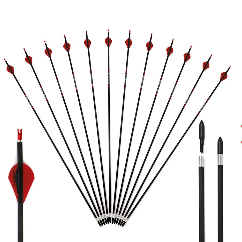 700 Spine Arrow 25 Inch Arrow Target Practice Arrow Hunting Arrow Carbon Arrows Compound Bow Recurve Bow Adult Youth Archery Indoor Outdoor Shooting Bullet Tip 12pc Black