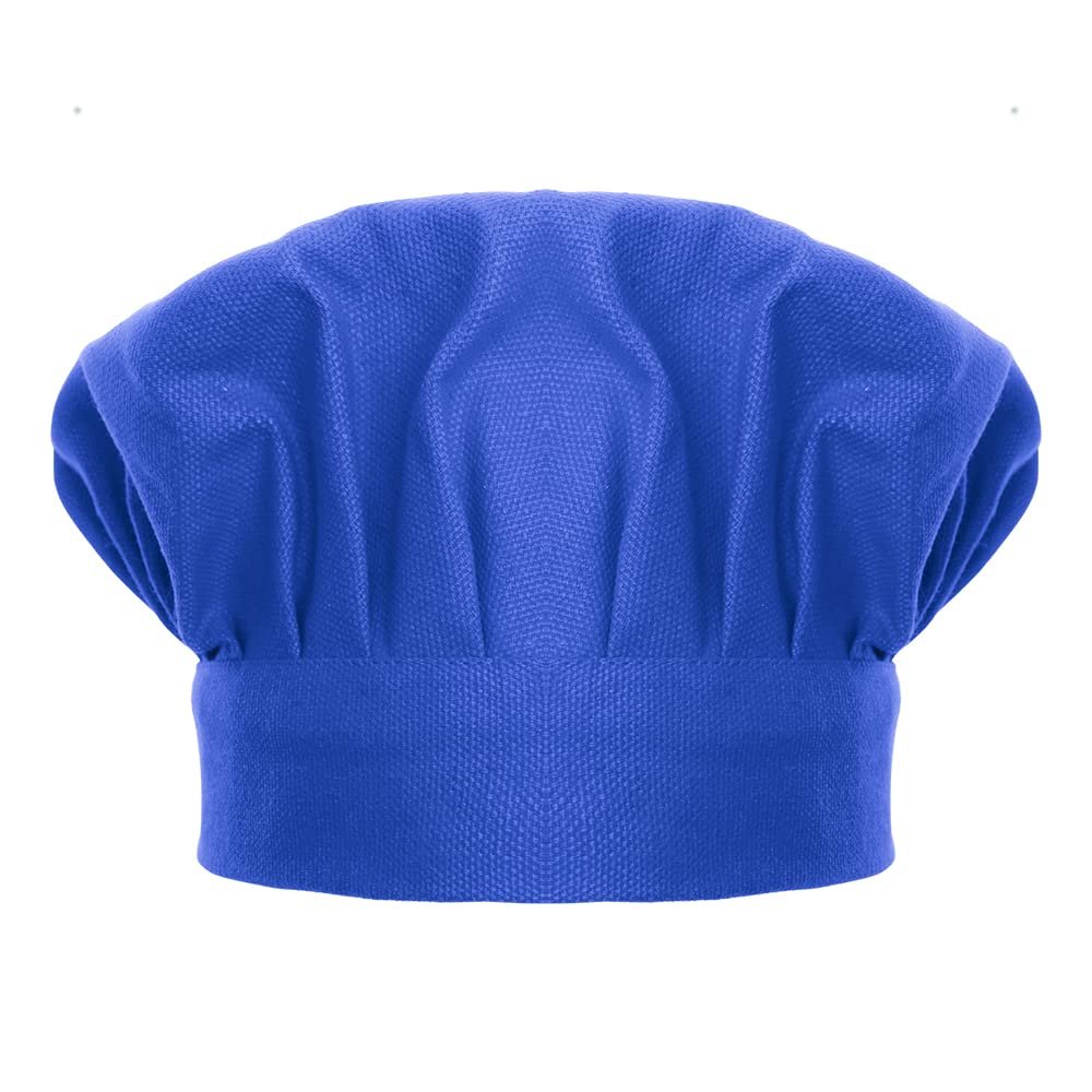 TopTie Chef Hat for Kid & Adult, Cotton Elastic Adjustable Kitchen Cooking Baking Hat-Blue-M