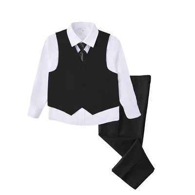 SaiLiiny Boys 4 Pieces Black Suits Slim Fit Outfits Vest Sets Formal Dresswear for Boy Suit with Tie Size 4T
