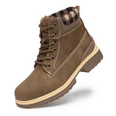 Hiking Work Boots for Women Waterproof - Winter Snow Casual Non Slip Combat Hiking Shoes Lace up Soft Toe Lightweight Ankle Booties LMW19-KAHKIAA-G-8