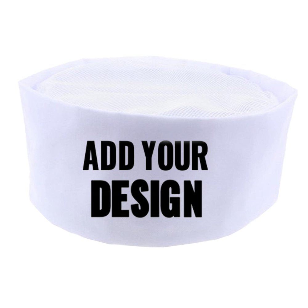 TopTie Custom Print Mesh Top Chef Hat, Sushi Restaurant Work Cap, Kitchen Cooking Food Service Waiter Skull Cap-White