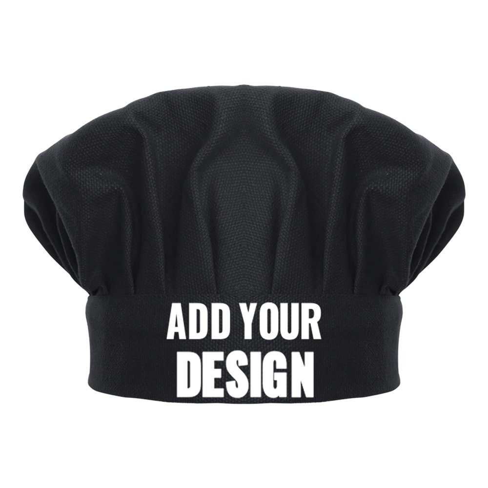 TopTie Custom Print Chef Hat for Kids & Adults, Cotton Elastic Adjustable Kitchen Cooking Baking Hat-Black-M