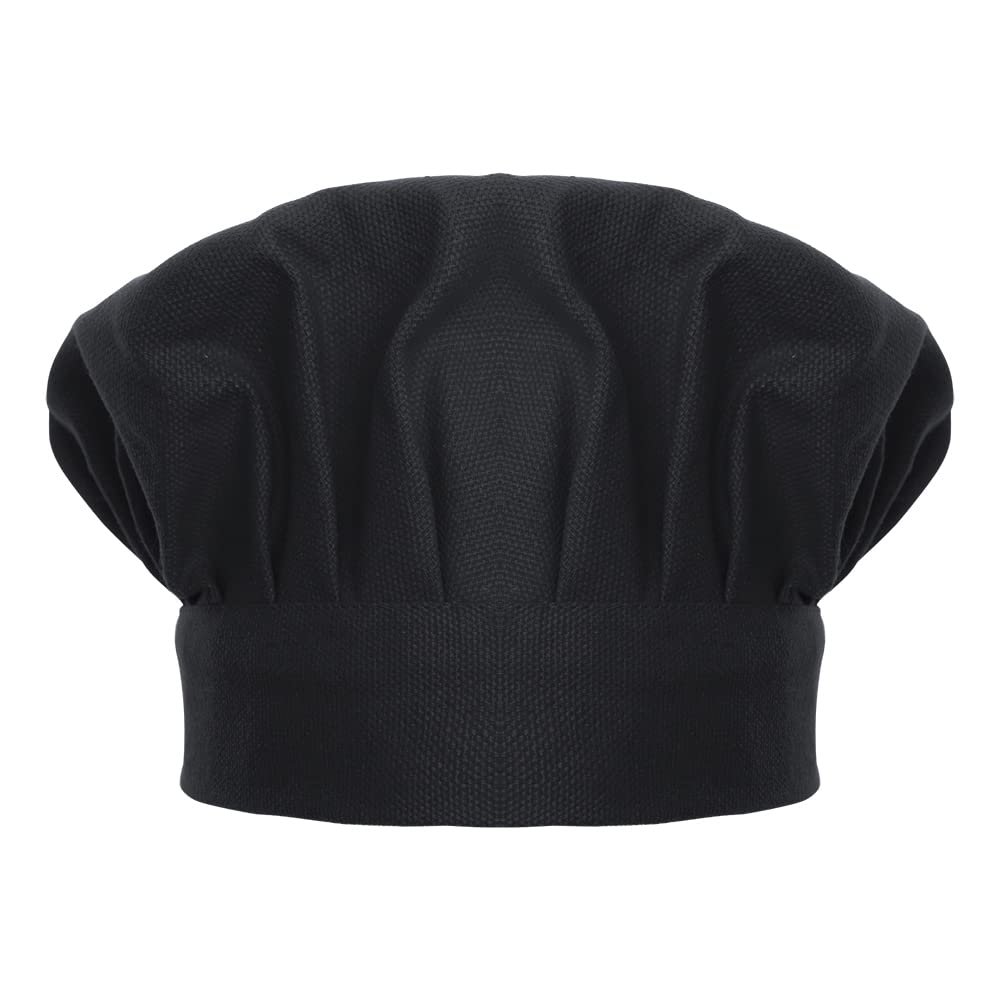 TopTie Chef Hat for Kid & Adult, Cotton Elastic Adjustable Kitchen Cooking Baking Hat-Black-M