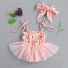 Newborn Baby Girl Summer Outfits Sleeveless Flower Daisy Romper Bodysuit Skirt Headband 2Pcs Jumpsuit Clothes Set (Z-Pink+Headband, 0-3 Months) view 2