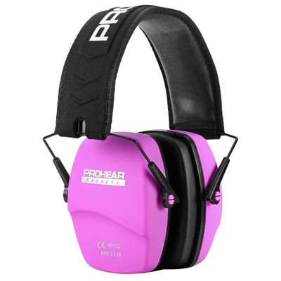 PROHEAR 016 Ear Protection Safety Earmuffs for Shooting, NRR 26dB Noise Reduction Slim Passive Hearing Protector with Low-Profile Earcups, Compact Foldable Ear Defenders for Gun Range, Hunting (Pink)