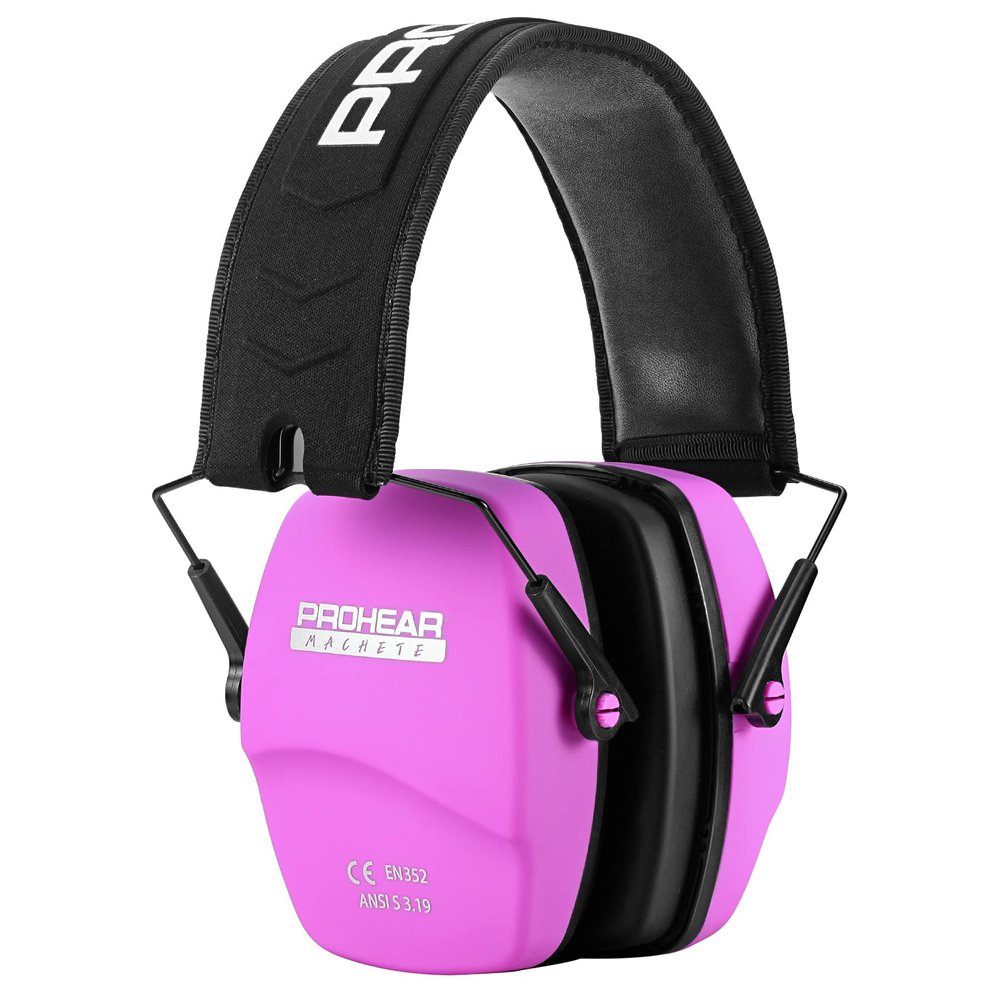 PROHEAR 016 Ear Protection Safety Earmuffs for Shooting, NRR 26dB Noise Reduction Slim Passive Hearing Protector with Low-Profile Earcups, Compact Foldable Ear Defenders for Gun Range, Hunting (Pink)