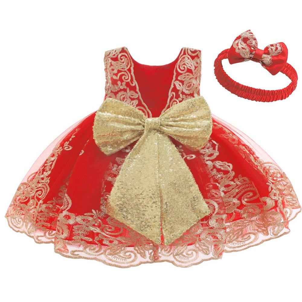Flower Girl Dress 6 9 Month Sleeveless Clothing Lace Special Occasion Dress Ruffles Wedding Birthday Dresses Embroidery Tulle Tutu Ball Gowns for Infant Party Knee Sundresss Costumes (8557BRed, 70)