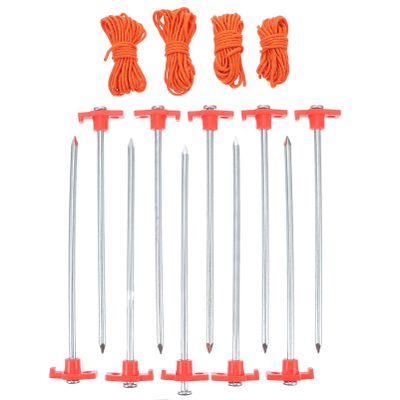Tent Ground Peg Set 15pcs Metal Stakes Ropes Canopy Stakes for Camping