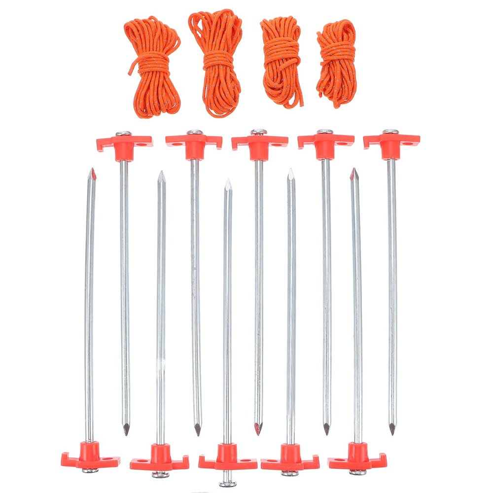 Tent Ground Peg Set 15pcs Metal Stakes Ropes Canopy Stakes for Camping