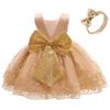 Flower Girl Dress 6 9 Month Sleeveless Clothing Lace Special Occasion Dress Ruffles Wedding Birthday Dresses Embroidery Tulle Tutu Ball Gowns for Infant Party Knee Sundresss Costumes (8557Gold, 70) view 1