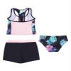 renvena Girls 3Pcs Sports Swimwear Flower Print Racerback Shirt Shorts Briefs Tankini Set Bathing Suit Black Floral 8 view 2